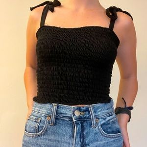 Basic black tank top with tied straps
